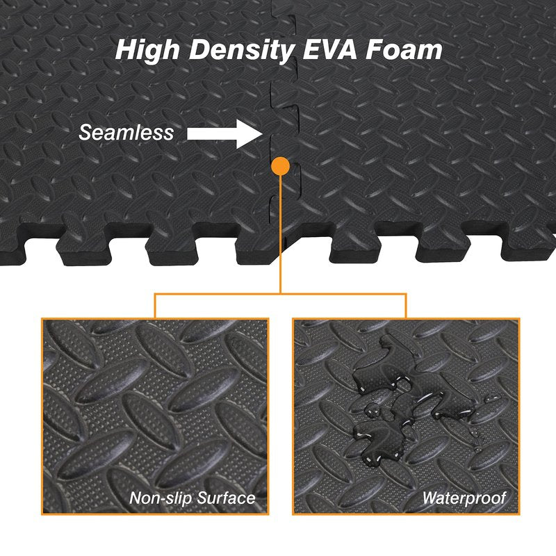 Mat Block Interlocking Foam Tiles Puzzle Mats for Floor 24 SQ FT, 1/2 inch, 6 Tiles, EVA Gym Mat Flooring Exercise Equipment Mat for Home Gym Equipment, Black, 6pcs