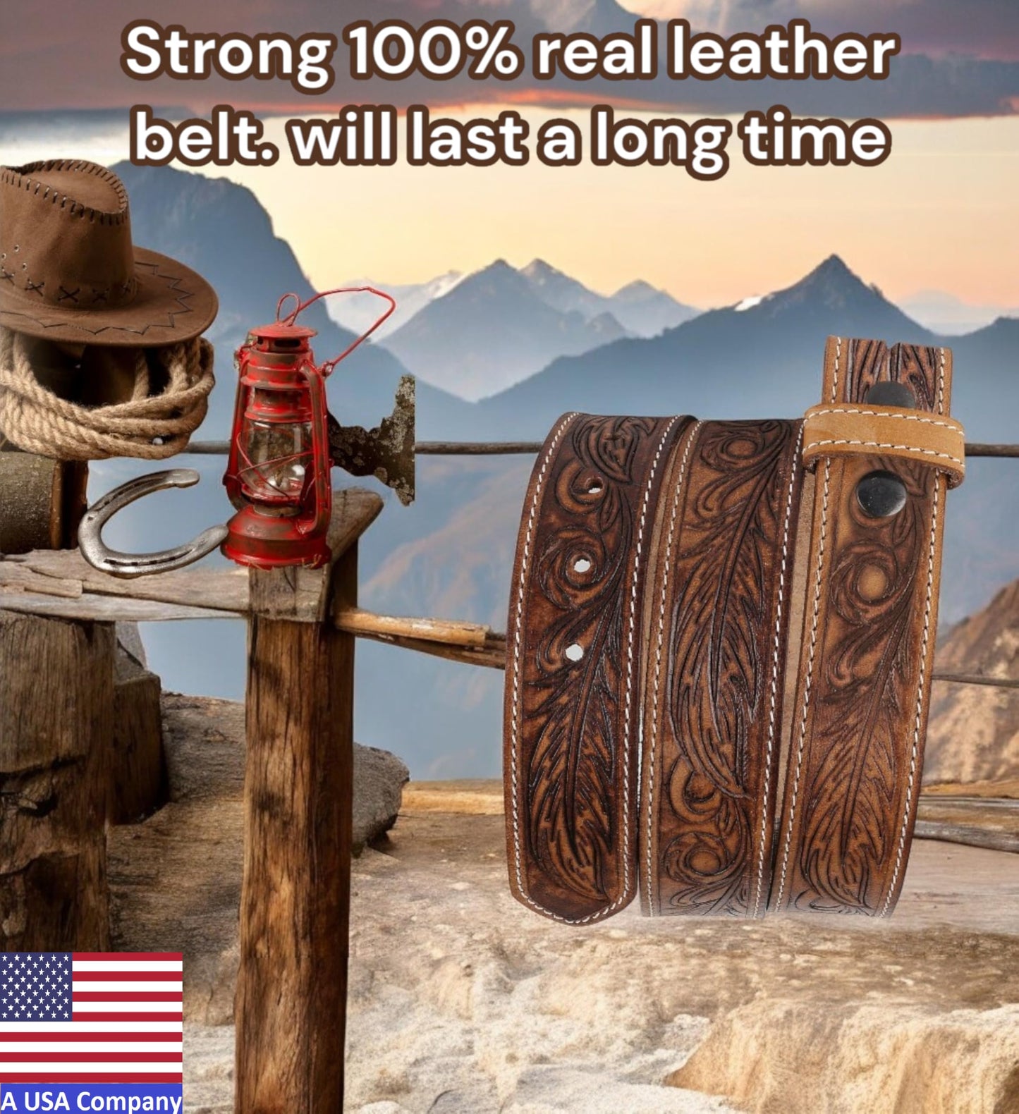 F&L CLASSIC Western Belt without buckle for men – Full Grain Leather Cowboy Belts for jeans - One Piece Leather strap belt, USA,2022-06, size 32