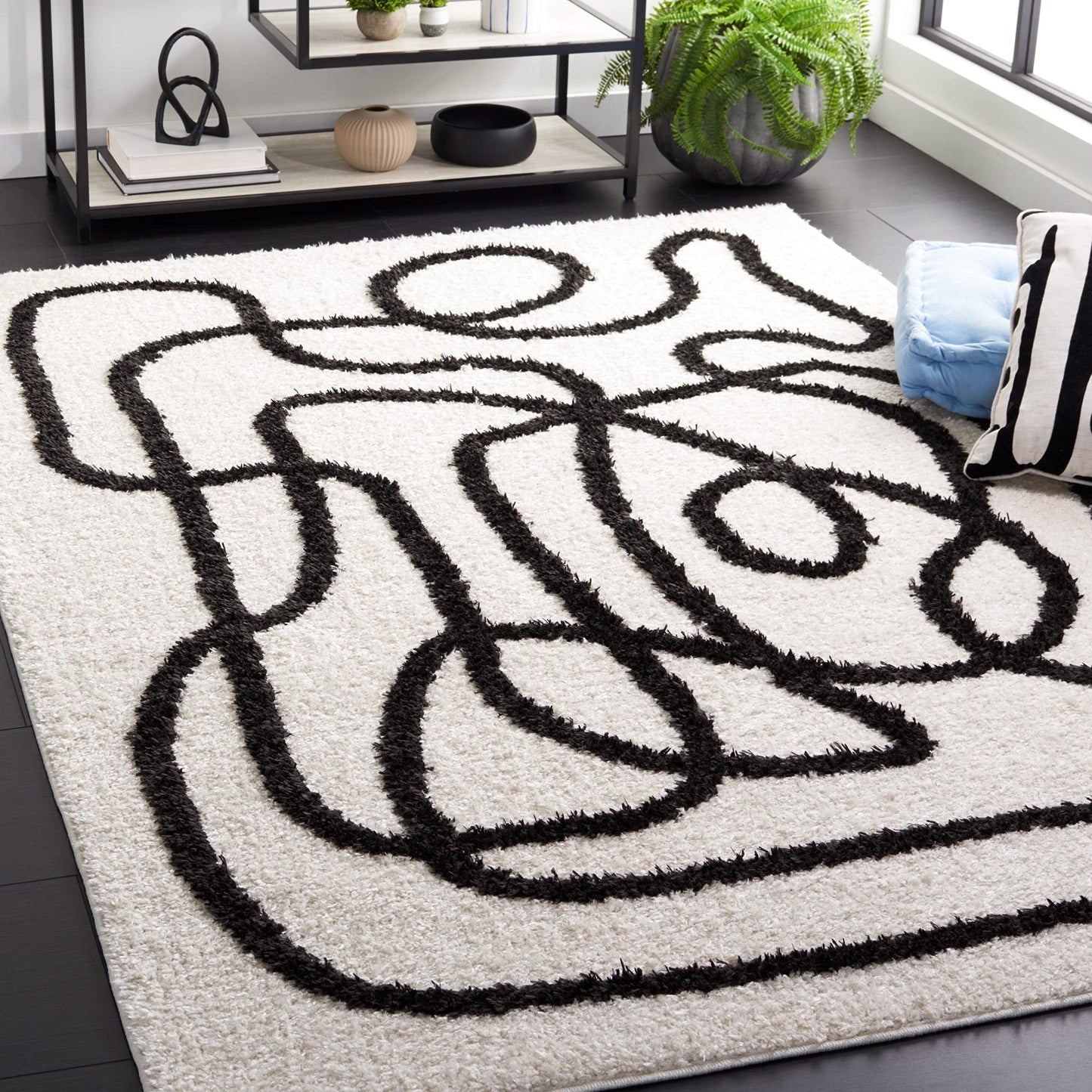 SAFAVIEH Norway Shag Collection Accent Rug - 4' x 6', Ivory & Black, Modern Design, Non-Shedding & Easy Care, 1.2-inch Thick Ideal for High Traffic Areas in Entryway, Living Room, Bedroom (NOR202A)