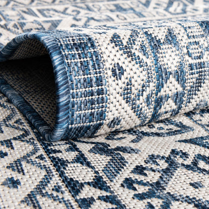 Rugs.com - Outdoor Aztec Rug – 9' x 12' Blue Indoor/Outdoor Rug – Washable Stain-Resistant Flatweave for Patios, Decks, and Porches