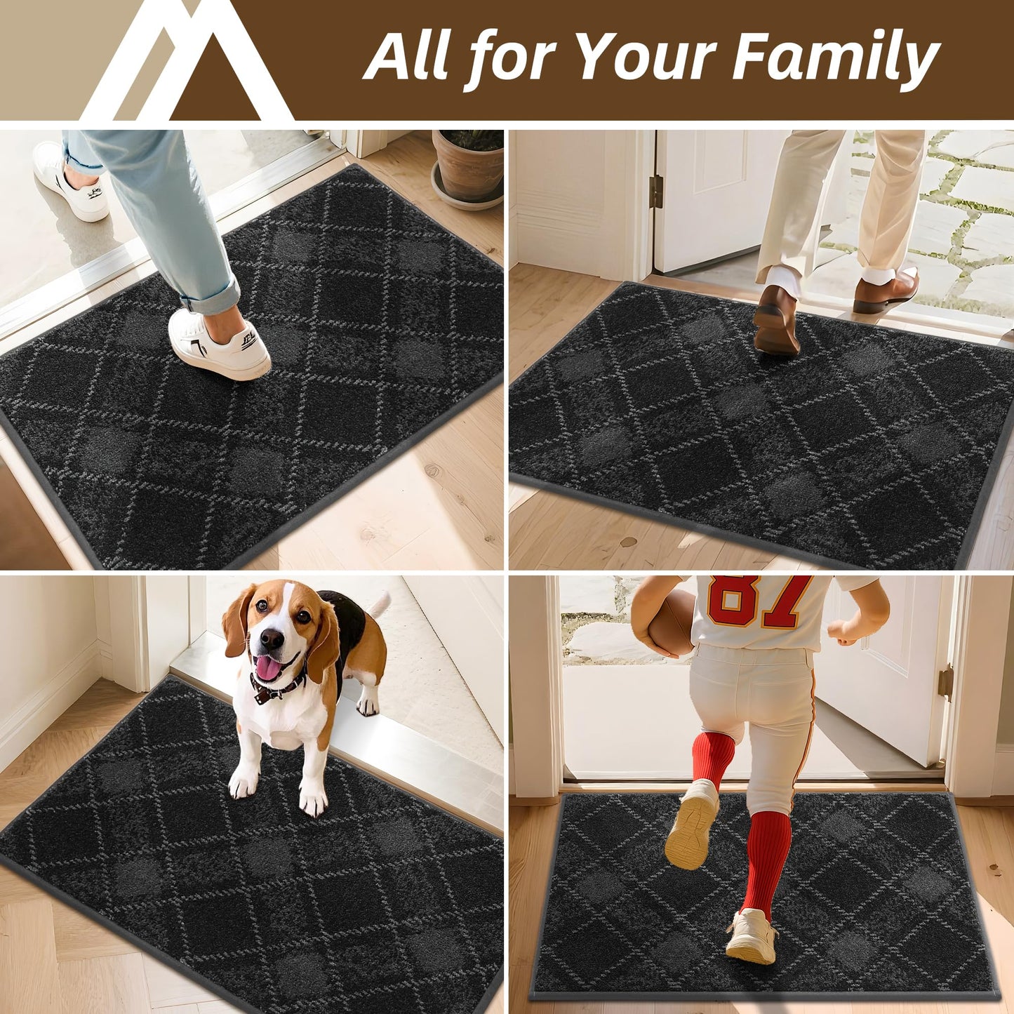 COSY HOMEER Door Mat Non-Slip, Soft Absorbent TPR Backing Doormat for Front Door Inside Entrance, Washable Low Profile Mats for Pets & Family, 32" x 48", Dark Grey