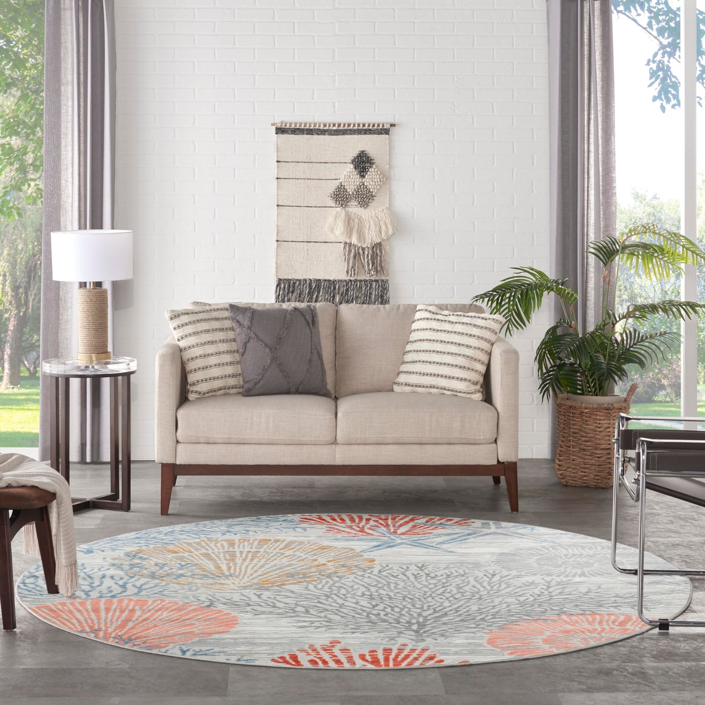 Nourison Home Pompeii Multicolor 7'10" x Round Area Rug - Easy Clean, Non Shedding, Bed Room, Living Room, Dining Room, Kitchen (8' x Round)
