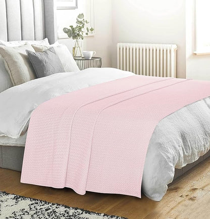 BELIZZI HOME 100% Cotton Bed Blanket, Breathable Bed Blanket Full Queen Size, Cotton Thermal Blankets Full Queen, Perfect for Layering Any Bed for All Season, Baby Pink