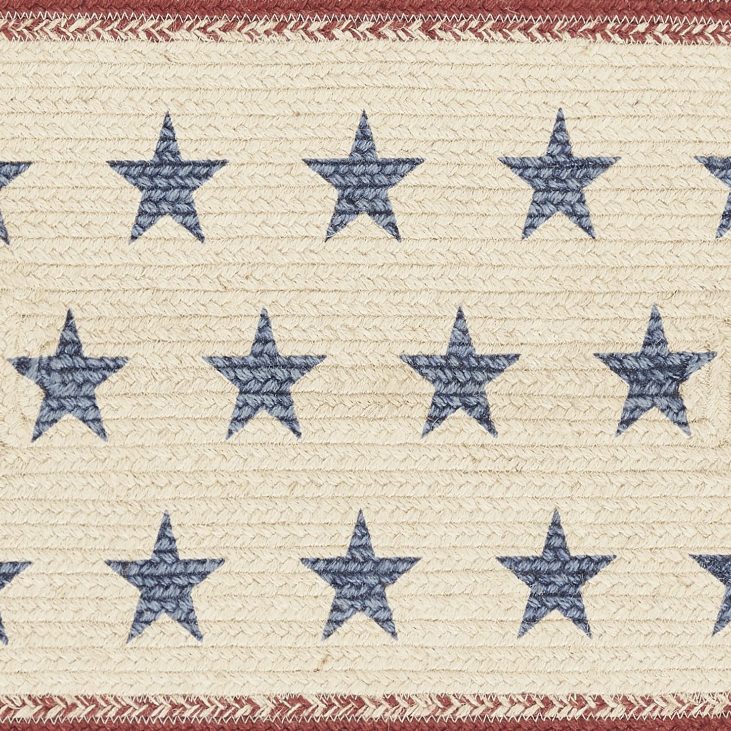 VHC Brands Celebration Braided Jute Rug, Non-Skid Pad, Half Circle Door Mat, Red Creme Blue, 16.5x33