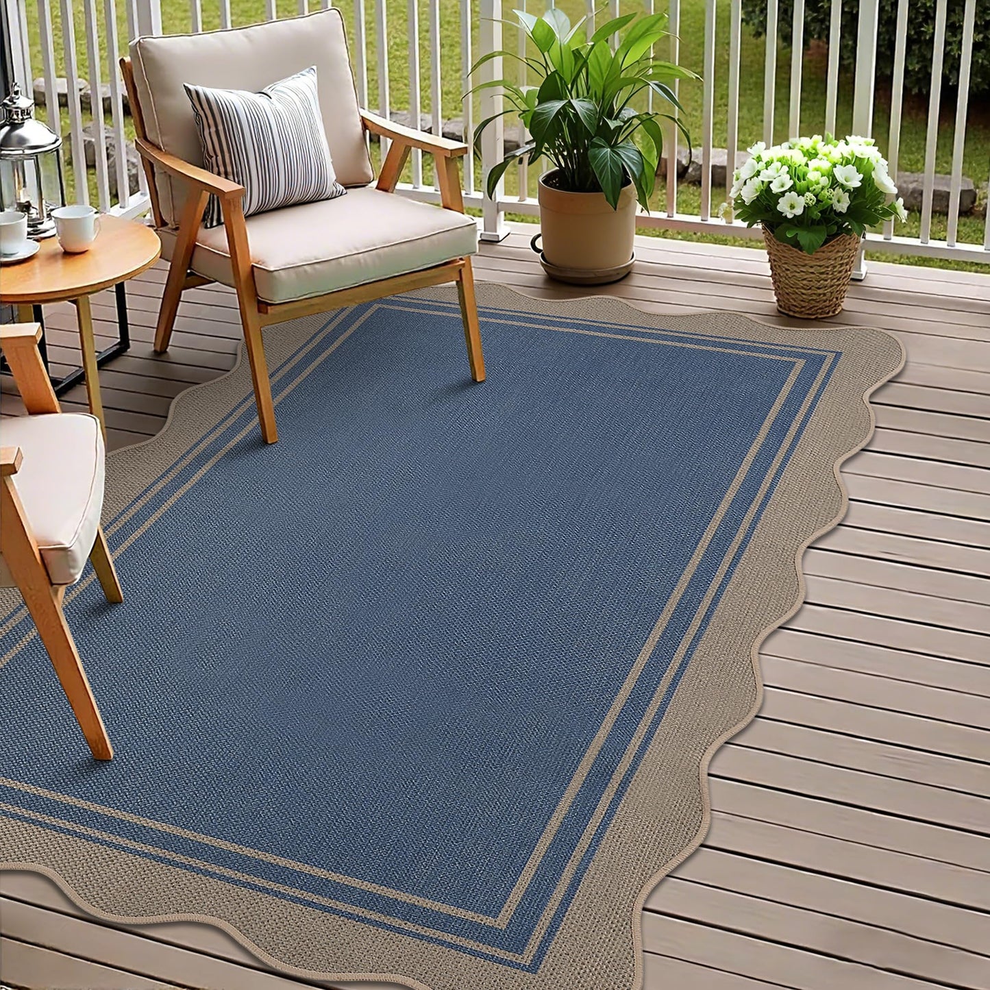 Easy Jute 3x5 Outdoor Rug Washable Non Slip Rug for Entryway Indoor Outdoor Farmhouse Neutral Scalloped Carpet for Backyard Patio Proch Living Room
