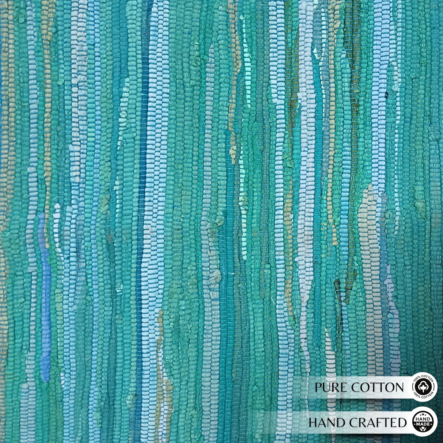 Cotton Hand Woven Chindi Rug 2x3 Feet - Teal, Reversible Accent Front Door Mat Ideal for Kitchen, Entryway, Laundry Room | Green Durable Farmhouse Indoor Outdoor Floor Rag Rugs Ideal for Kids Space
