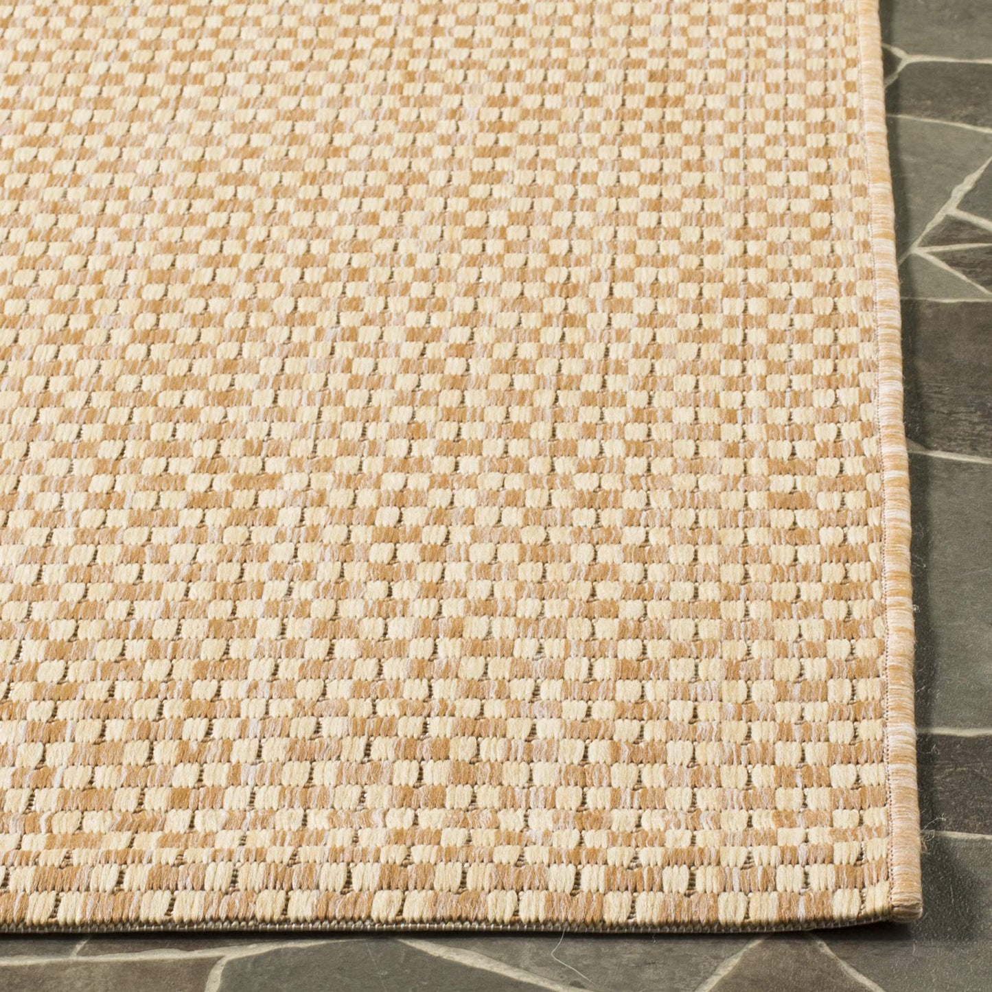 SAFAVIEH Washable Rug Outdoor Courtyard Collection - 4' x 5'7", Natural & Cream, Non-Shedding & Easy Cleaning, Ideal for Patio, Backyard, Mudroom (CY8653-03021)