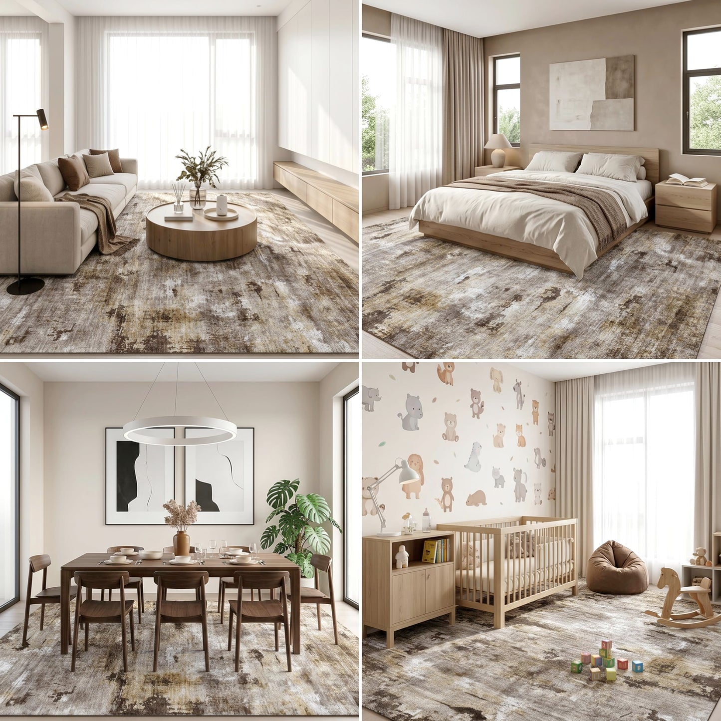 Cnythlis Washable Area Rug, Vacuum Friendly, Pet Friendly, Water & Stain Resistant, 0.3" Low Pile, Non-Slip Backing, for Hardwood Floors Living Room Bedroom Dining Room, 9'x12', Neutral Taupe