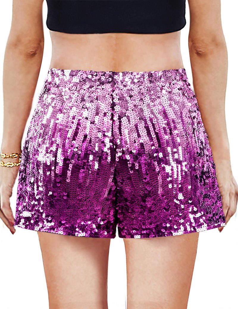 MANER Women's Sequin Shorts Sparkly Stretchy Night Out Party High Waisted Shorts (L / US12-14, Periwinkle/Festival Fuchsia)
