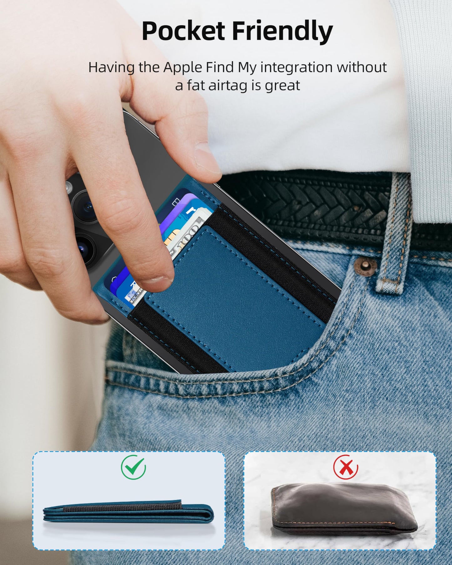 ExtreLife MagSafe Wallet, Work with Apple Find My, Magnetic Phone Wallet Stand for iPhone 17/16/15/14/13/12 Series, 8 Card Holder, RFID Blocking, Rechargeable, Blue