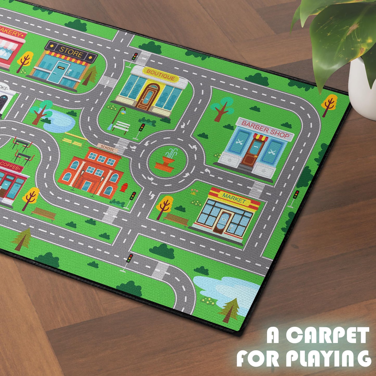 Isyorefam Play Mat for Playroom, 3x4 Fun Car Play Rug Town City Road Map Carpet for Kids Bedroom, Car Playmat Area Rugs Non-Slip Washable