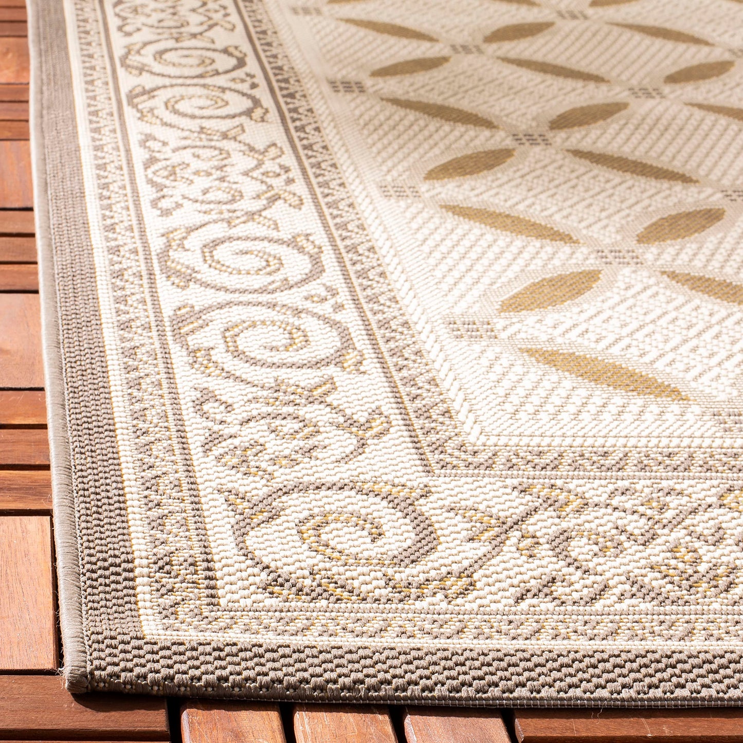SAFAVIEH Washable Rug Outdoor Courtyard Collection - 5'3" x 7'7", Dark Beige & Beige, Non-Shedding & Easy Cleaning, Ideal for Patio, Backyard, Mudroom (CY7107-79A21)