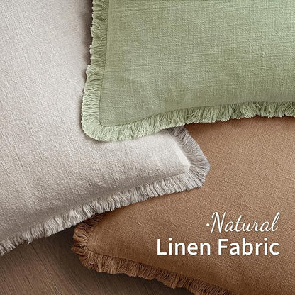 MIULEE Decorative Throw Pillow Covers Neutral Linen Fringe Throw Pillows Euro Shams Set of 2 Sage Green Boho Farmhouse Cushion Covers for Couch Sofa Bed Living Room Spring Home Decor 24x24 Inch