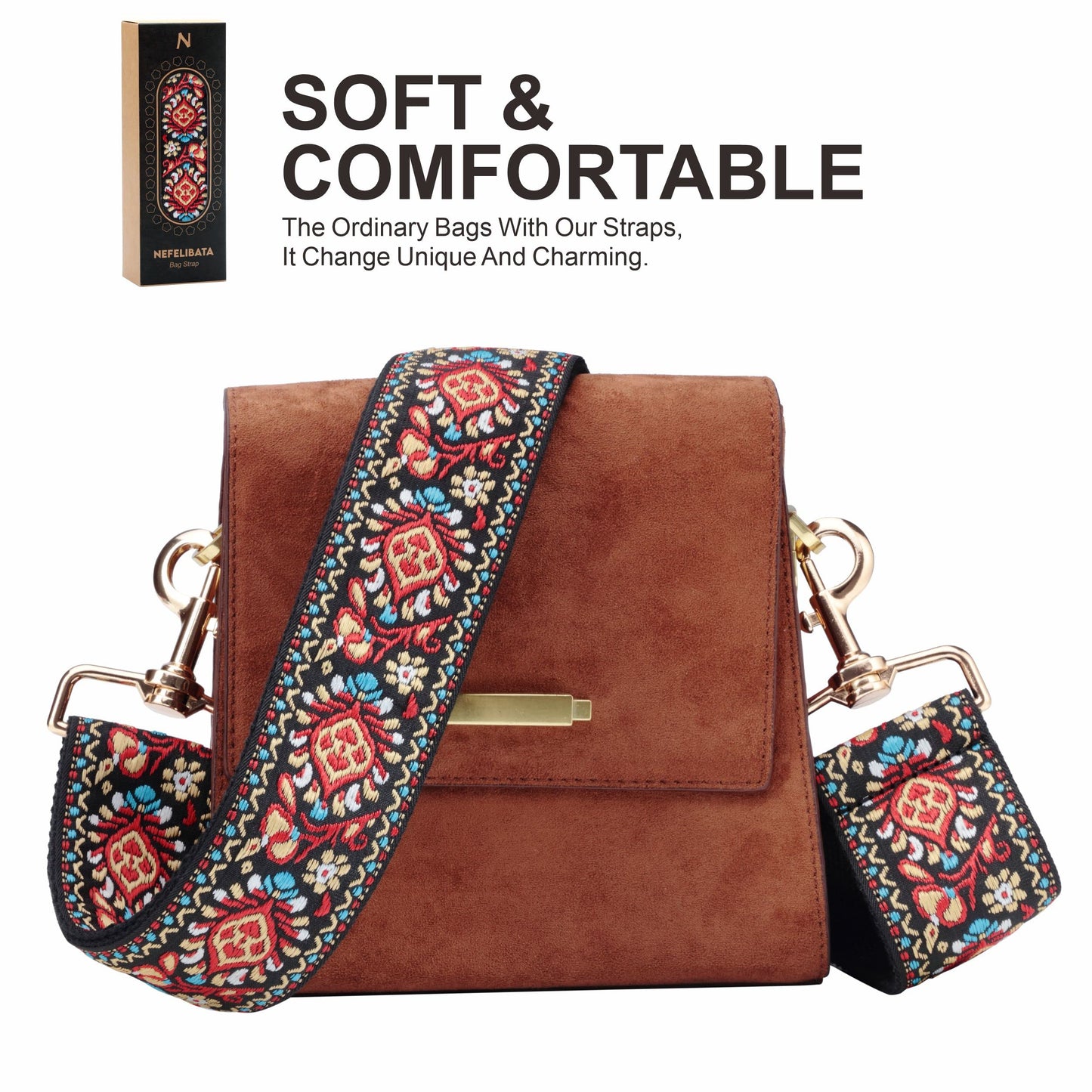 Nefelibata Purse Strap,2" Wide Shoulder Strap Adjustable Replacement,Multi-pattern Crossbody Canvas Bag Handbag Belts for Unisex Handbag,Crossbody Bags,Shoulder Bags(Red Flower)