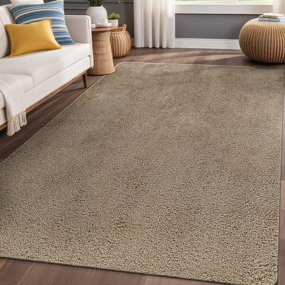 Luul Home Non Slip Solid Area Rug Beige 6x9 Rubber Back Soft Rugs for Living Room Kitchen Bedroom and Hallway Stain Resistant Washable Easy Cleaning Non Shedding Carpet Beige 6 x 9