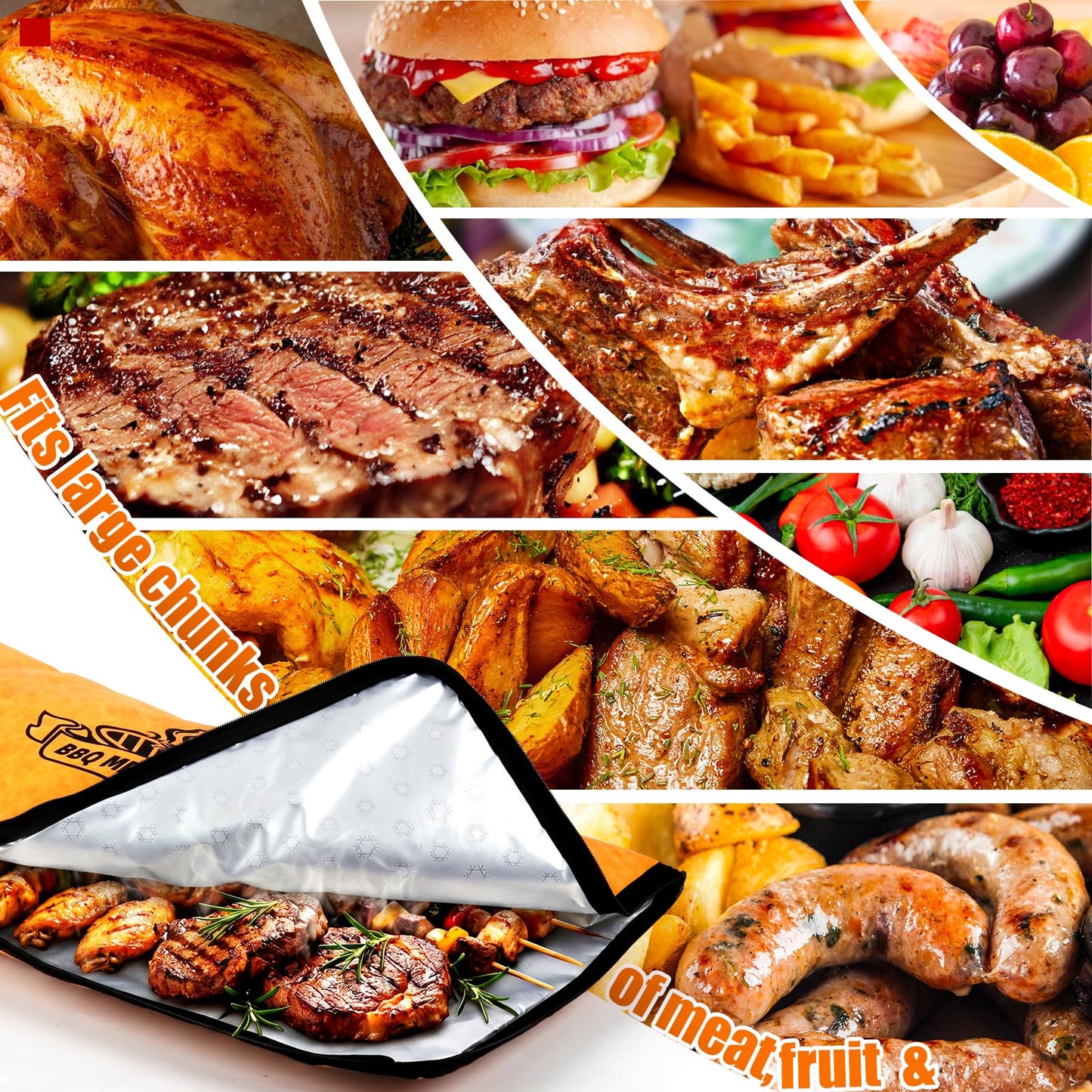 BBQ Blanket for Resting Meat, 24 x 15” Large Meat Resting Bag for Brisket Pork Shoulder Turkey, Insulated BBQ Grilling & Smoking Blanket Party Camping Picnic Essentials for Men Barbecue Lovers Gifts