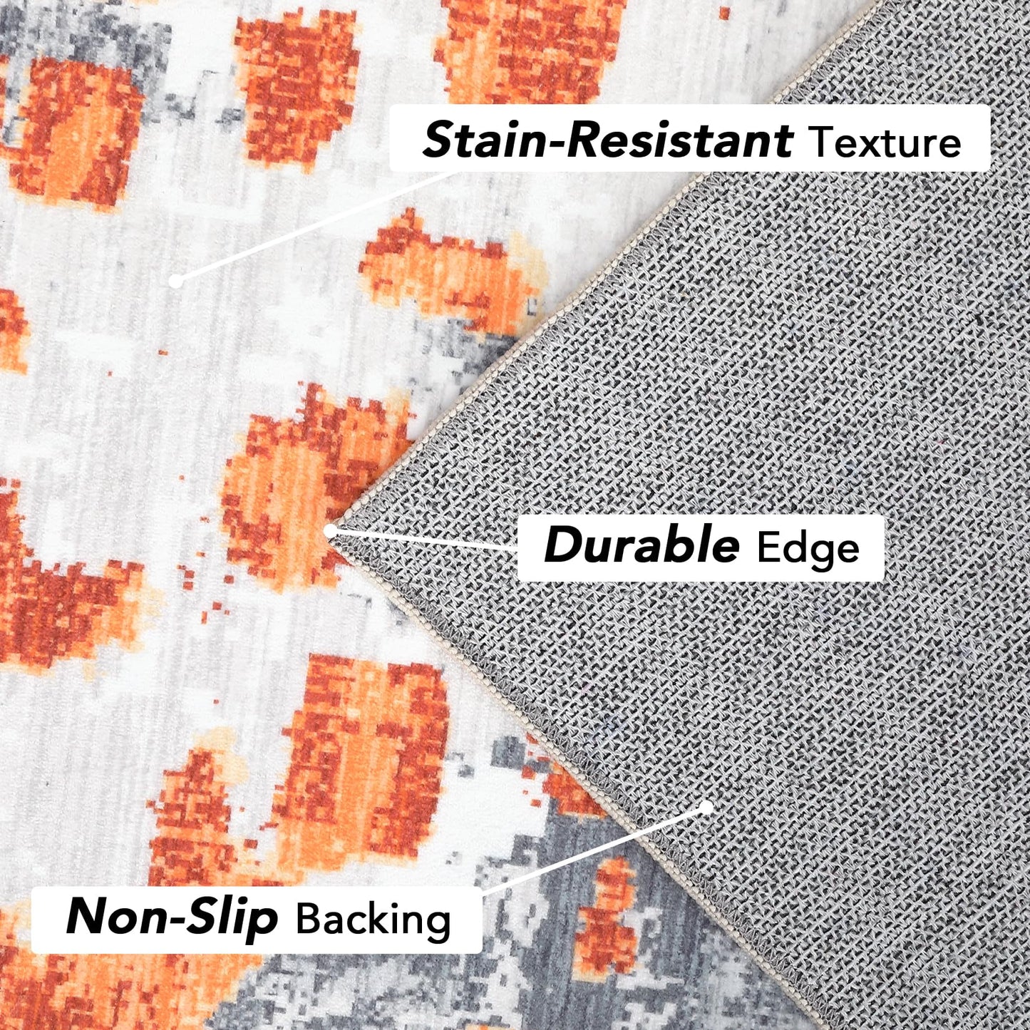 GarveeHome Area Rug 4x6 Machine Washable Rug Modern Abstract Rug Non Slip Non Shedding Indoor Floor Cover Low Pile Rug for Bedroom Living Room, Orange/Grey