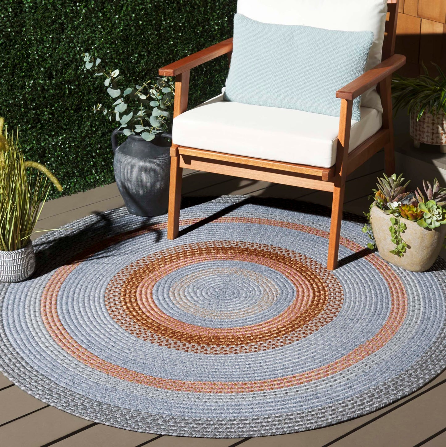 SAFAVIEH Braided Indoor/Outdoor Washable Round Rug 3', Grey & Rust BRD314G