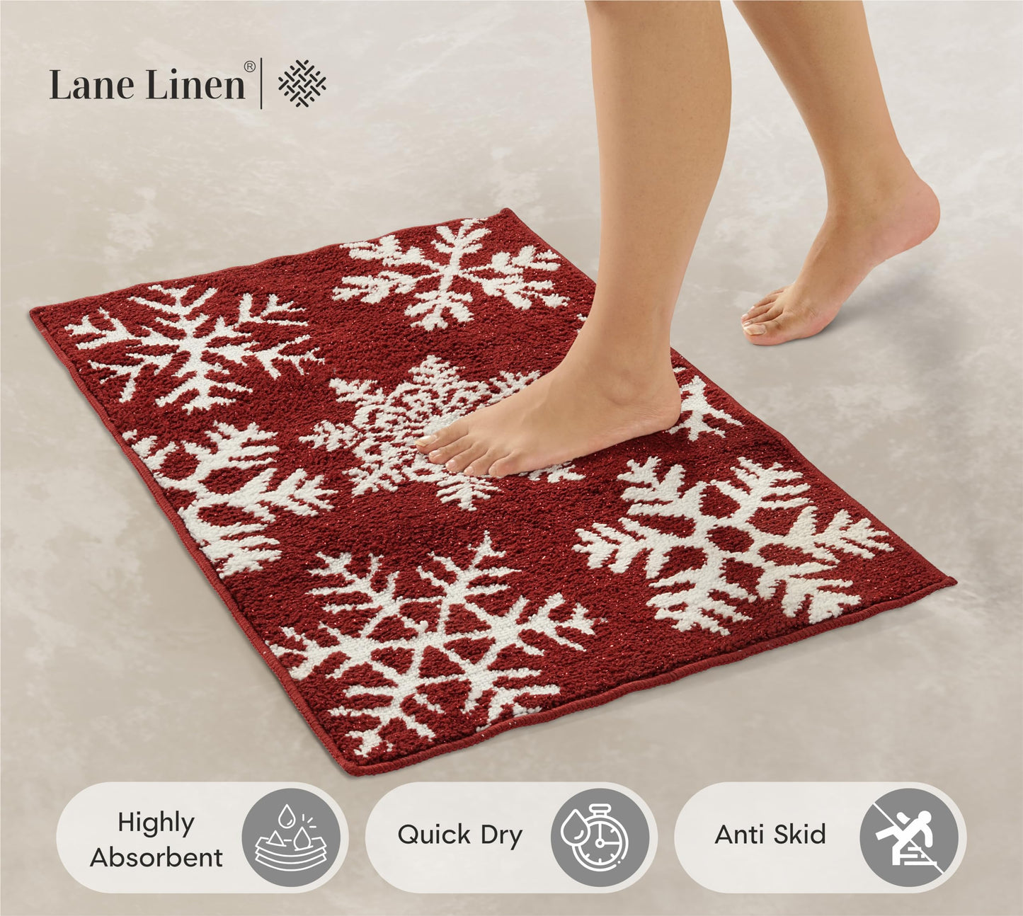 LANE LINEN Snowflake Premium Christmas Bath Rug Set 2 Piece, Extra Soft & Absorbent, Machine Washable Non Slip Shower Mat - 20'' x 32'' / 17'' x 24'' for Bathroom Floor