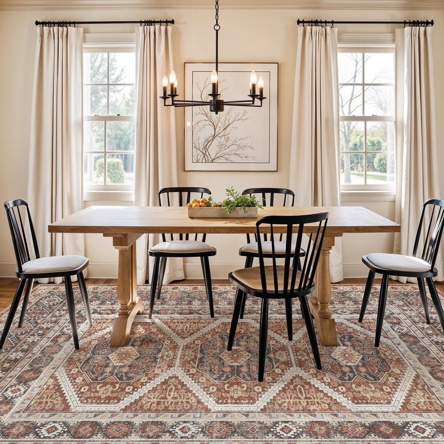 6x9 Area Rugs for Living Room:Washable Oriental Rug for Bedroom Dining Room Carpet 6 by 9 Indoor Non Slip Rubber Backing Neutral Nursery Dorm Home Office Kids Beige (Brick, 6x9)