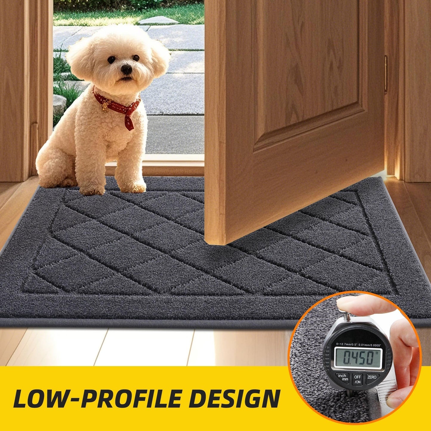 JSEI Dirt Trapper Door Mat 20"x32", Non-Slip Washable Entryway Mats, Dog Door Mat, Absorbent Floor Mats, Low Profile Welcome Mat for Front Back Door, Dark Grey