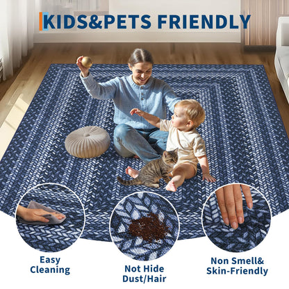 2x3 Small Area Rug Entryway Easy Jute Door Mat Stain Resistant Indoor Outdoor Mats Low Pile Washable Front Door Throw Carpet Modern Bordered Braided Print Rugs for Bedroom Living Room, Slateblue