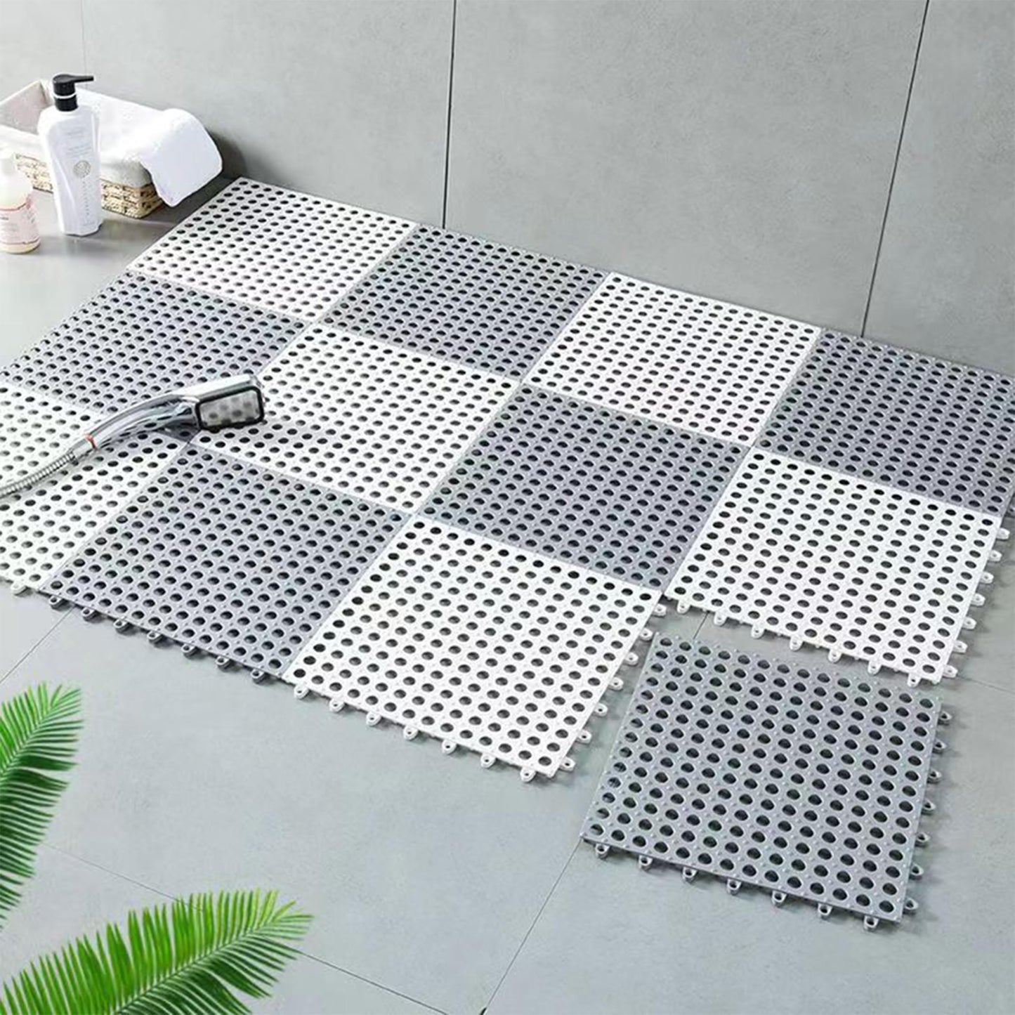 10Pcs Drainage Interlocking Floor Mats, 11.8”x11.8” Non-Slip Shower Bathroom Pool Tile for Flooring, Soft PVC Splicing Modular Cushion Mat, Rubber Flooring for Outdoor