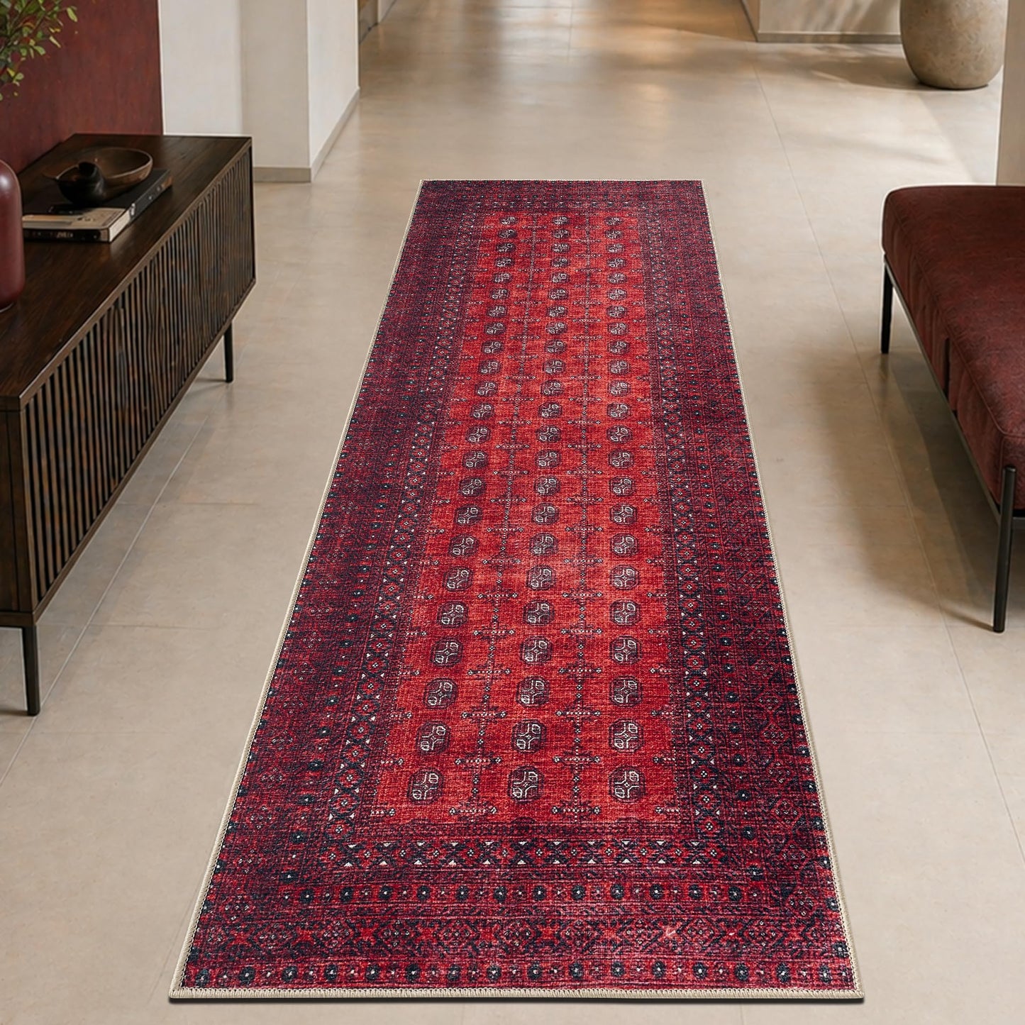 Keen Home Design 30"x84" Rug - Machine Washable Runner Rug with Non-Slip Backing, Ideal for Hallway, Entryway, Kitchen, Laundry Room - Vintage, Easy Clean, Durable, Low Pile Rug - (2'6" x 7')