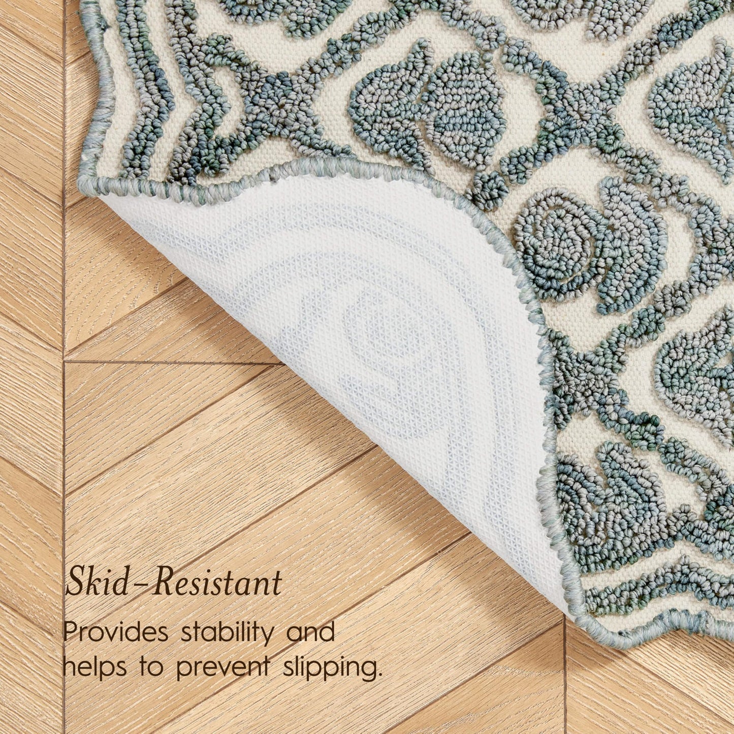 Laura Ashley Washable Scalloped 26" x 45" Teal Tulip Design Skid Resistant Accent Rug - Durable Cotton Blend Indoor Rug