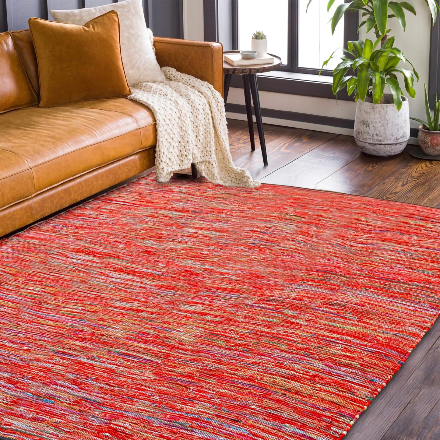 Ramanta Home Cotton Multi Color Chindi Hand Woven Rugs - 8x10 Feet Rectangle Hand Braided Bohemian Colorful Area Rug - Recycled Braided Chindi Rugs- Biodegradable Area Rugs Size 96x120 inch.