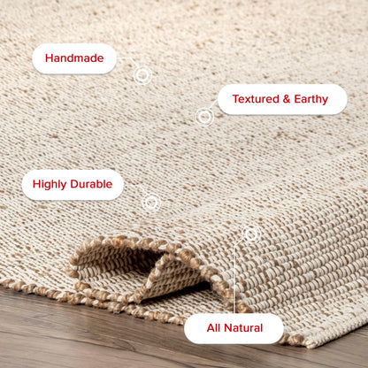 nuLOOM 2'6" x 4' Elfriede Jute & Cotton Hand Woven Area Rug, Natural, Solid Rustic Farmhouse Style, Weaved Design, Natural Fiber, For Bedroom, Living Room, Dining Room, Hallway, Office, Entryway