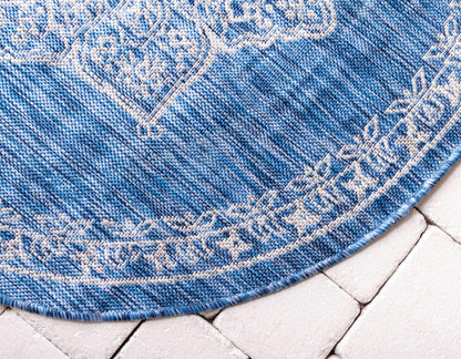 Unique Loom Outdoor Traditional Collection Area Rug - Antique (4' 1" Round, Blue/ Gray)