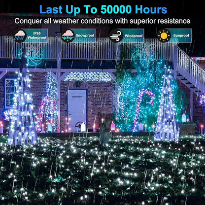 300LED Christmas Lights Indoor Outdoor Use Green Wire, 8 Lighting Modes 100FT Christmas Tree Lights with Timer & Memory, IP44 Waterproof for Tree Xmas Patio Yard Fence Balcony Garden Cool White