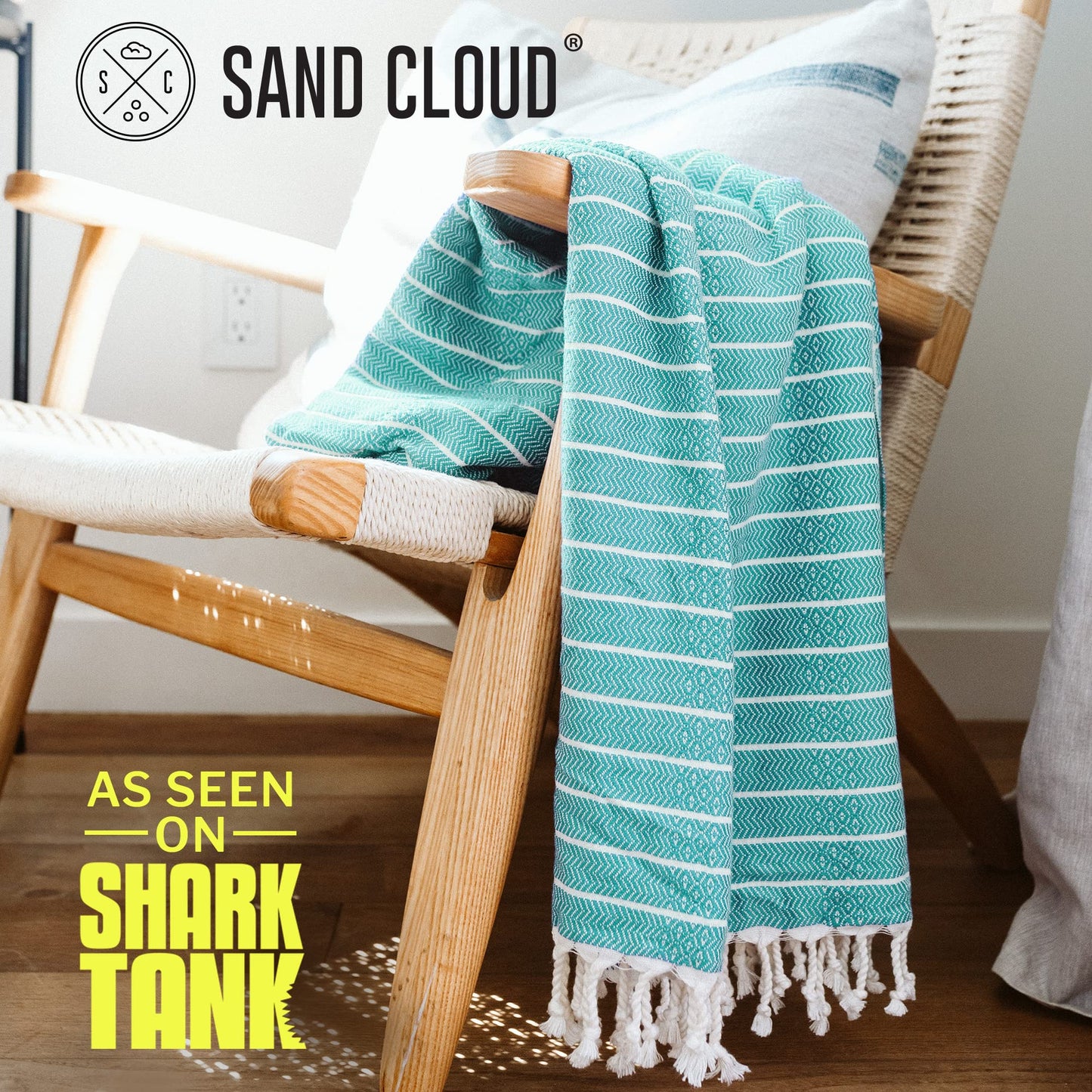 Sand Cloud Large Turkish Beach Towel - Sand Resistant - Fast Drying -100% Certified Organic Turkish Cotton Yarn - Great for Beach Bath or as a Blanket - As Seen on Shark Tank - Gocek (Mint) 37x69