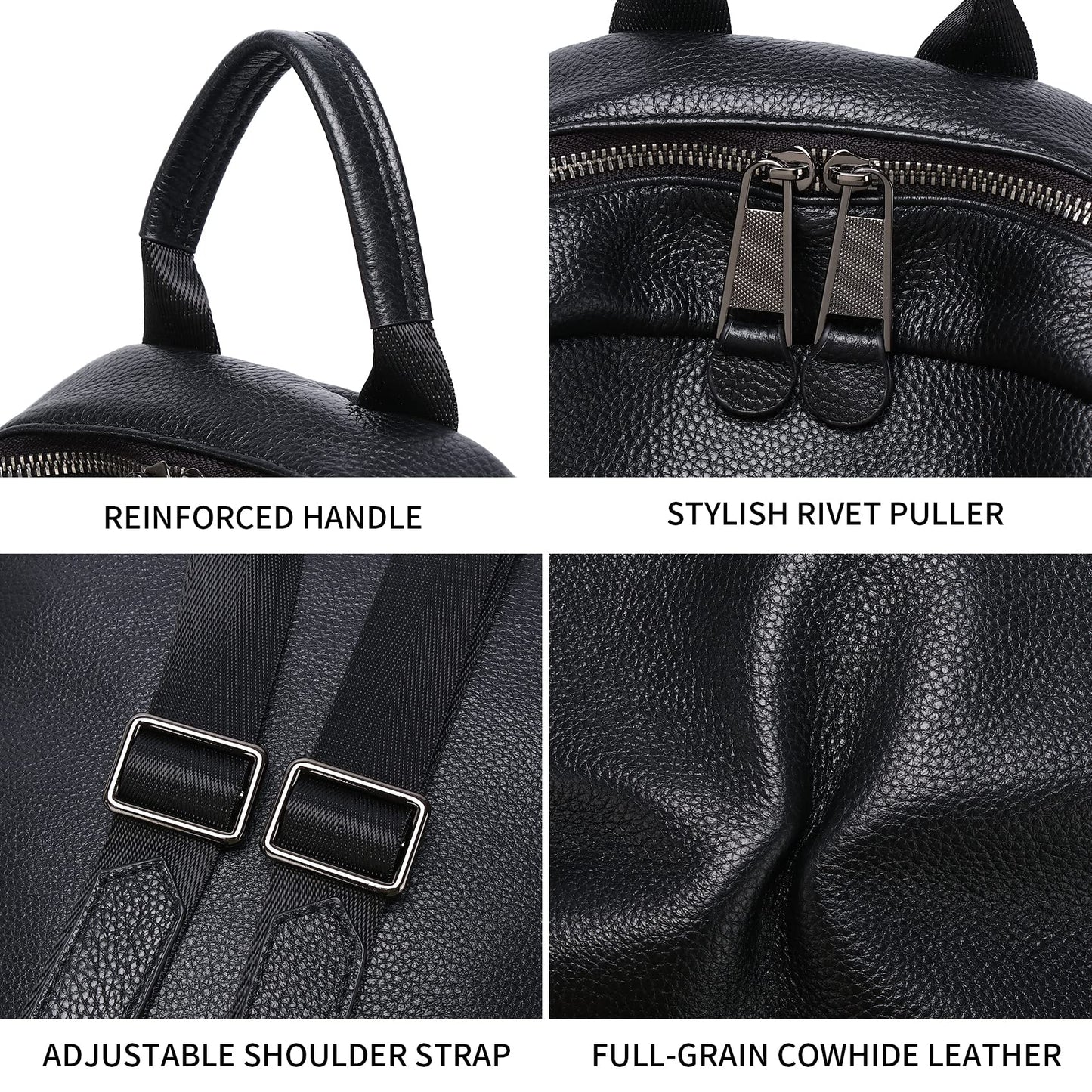 Wesccimo Genuine Leather Backpack Purse For Women Black Quilted Real Soft Leather Fashion Designer Convertible Ladies Shoulder Bag
