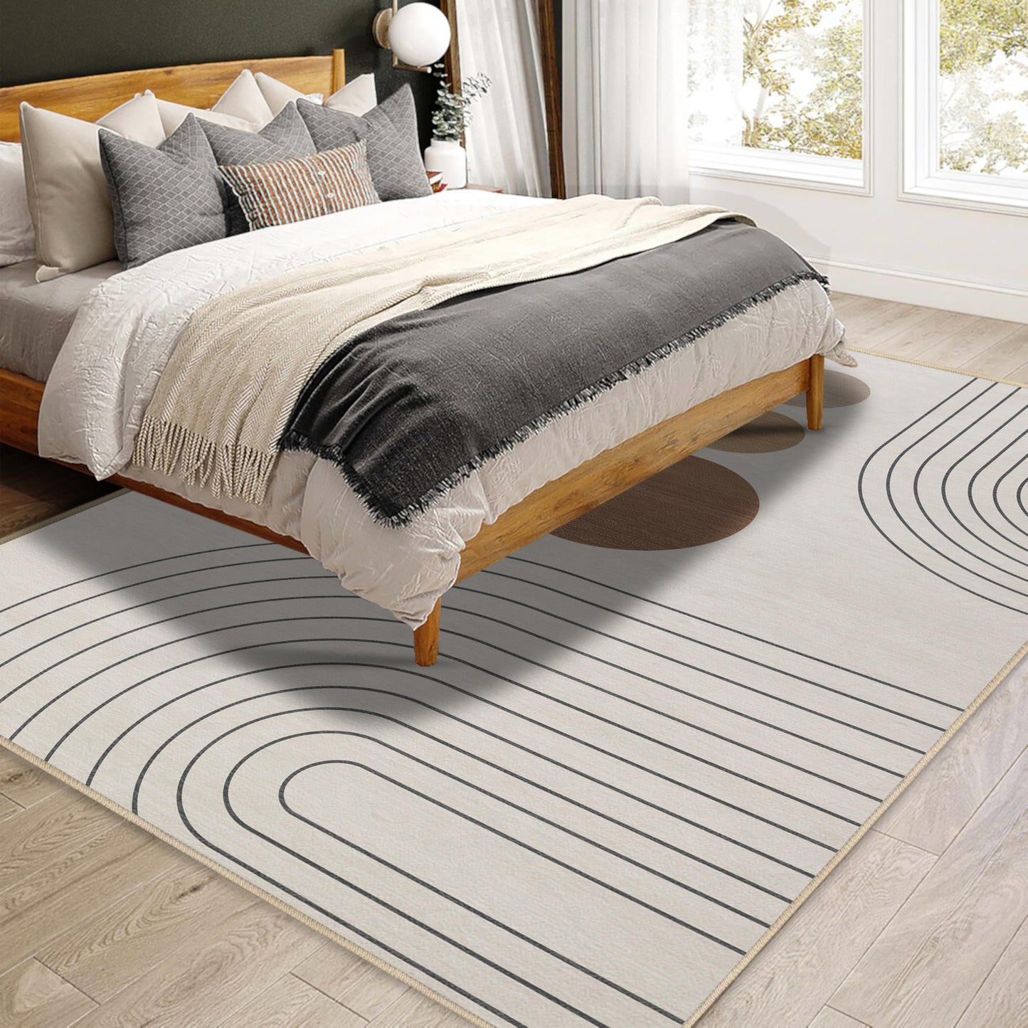 Boho Rug 3x5 Modern Geometric Minimalist Abstract Line Area Rug for Entryway Living Room Neutral Beige Mid Century Modern Machine Washable Non-Slip Printed Low-Pile Floor Carpet for Kitchen Bedroom