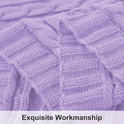 NTBAY 100% Pure Cotton Twin (60x80) Cable Knit Throw Blanket, Super Soft Warm Knitted Blanket for Bed, Sofa, Chair, Couch - Extra Cozy, Machine Washable, Comfortable Home Decor, Orchid