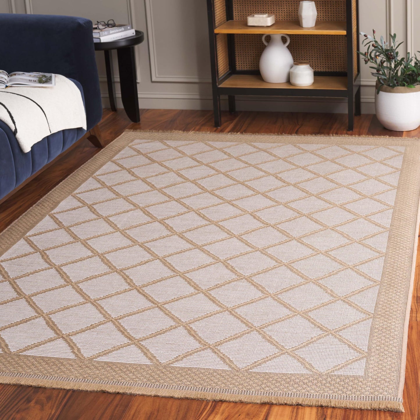 Safavieh Area Rug 8x10 - Aspect Collection - Large - Ivory & Natural, Jute & Cotton, Trellis Pattern, Ideal for Living Room, Bedroom, Office, Dining Space (APE454A)