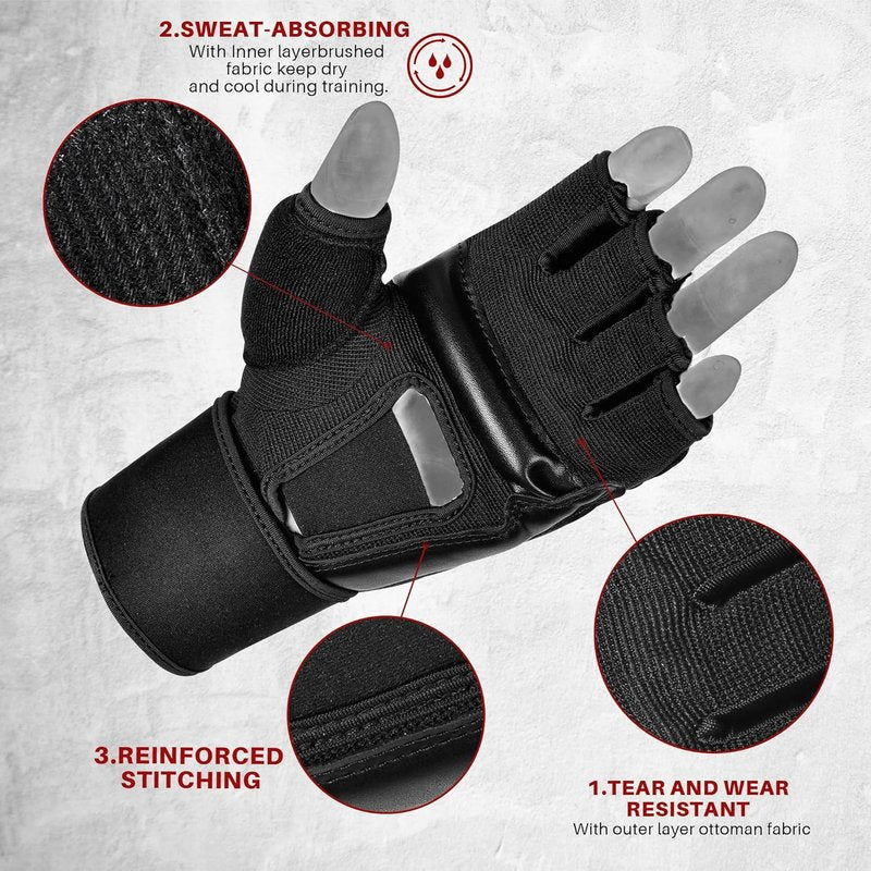 MMA Gloves for Training & Sparring - Thickened Knuckle Pads | Fingerless Design for Men & Women