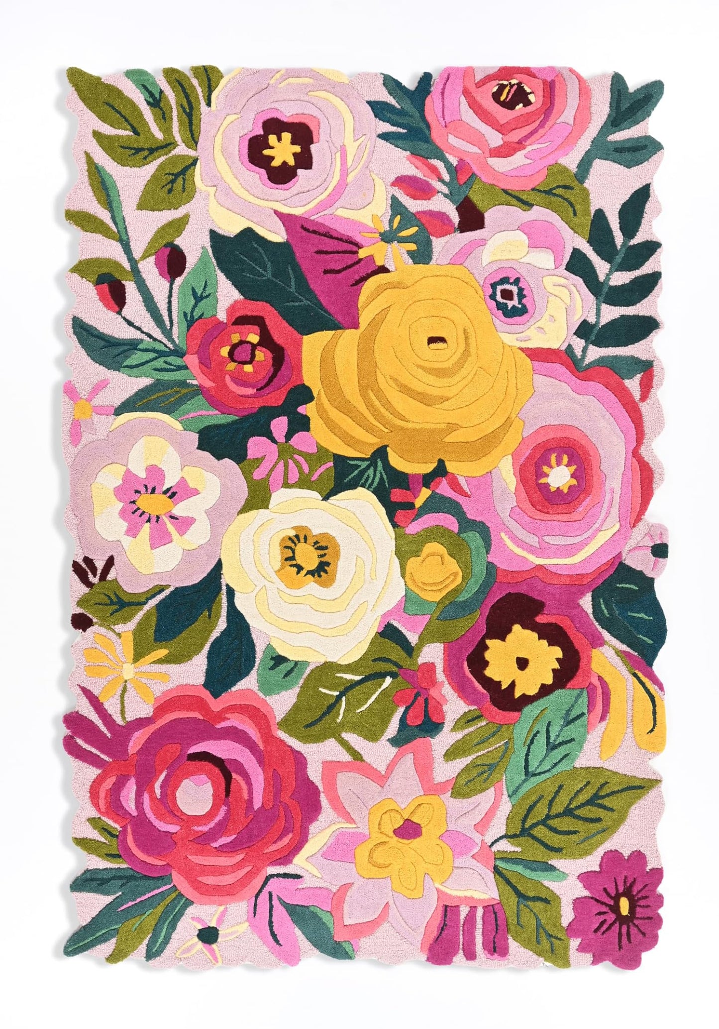 Hand-Tufted Floral Wool Area Rug - Vibrant Colorful Flower Pattern - Soft & Plush Accent Rugs/Carpet for Living Room, Bedroom, Nursery or Office - Scalloped Edge Unique Design (Multi, 2.6' x 8')