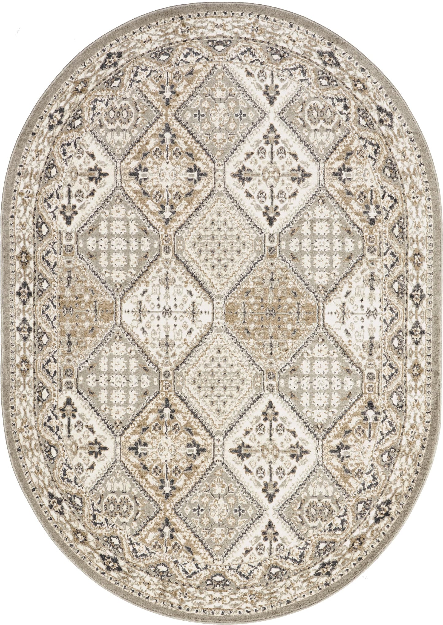 nuLOOM Oval 4x6 Becca Traditional Tiled Area Rug, Taupe, Faded Transitional Design, Stain Resistant, For Bedroom, Dining Room, Living Room, Hallway, Office, Kitchen, Entryway
