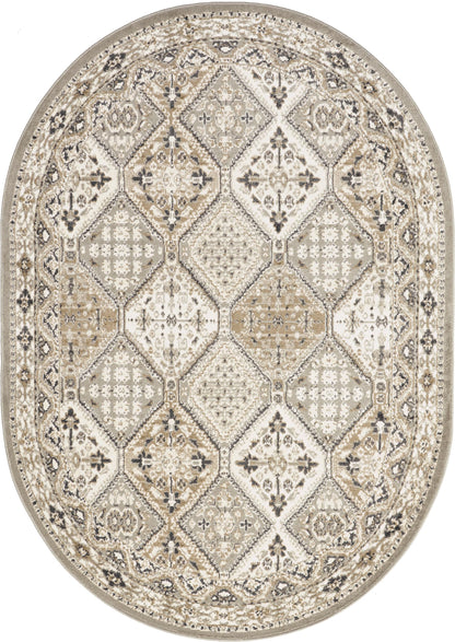 nuLOOM Oval 4x6 Becca Traditional Tiled Area Rug, Taupe, Faded Transitional Design, Stain Resistant, For Bedroom, Dining Room, Living Room, Hallway, Office, Kitchen, Entryway