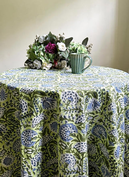 ATOSII Amara 100% Cotton Round Fall Tablecloth, Handblock Print Floral Table Cloth for Kitchen Dining Linen I Parties, Weddings, Christmas, Thanksgiving, Easter Grandmillennial Decor 60" Inches Round