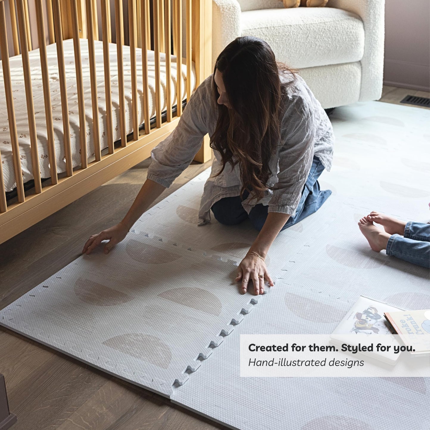 Little Landings Baby Play Mat for Floor - Aura Oat (4x6ft) - Premium EVA Foam Play Mat for Babies & Toddlers (Ages 0-5+) Non-Toxic Playmat for Tummy Time, Crawling & Playroom - Stylish & Comfortable