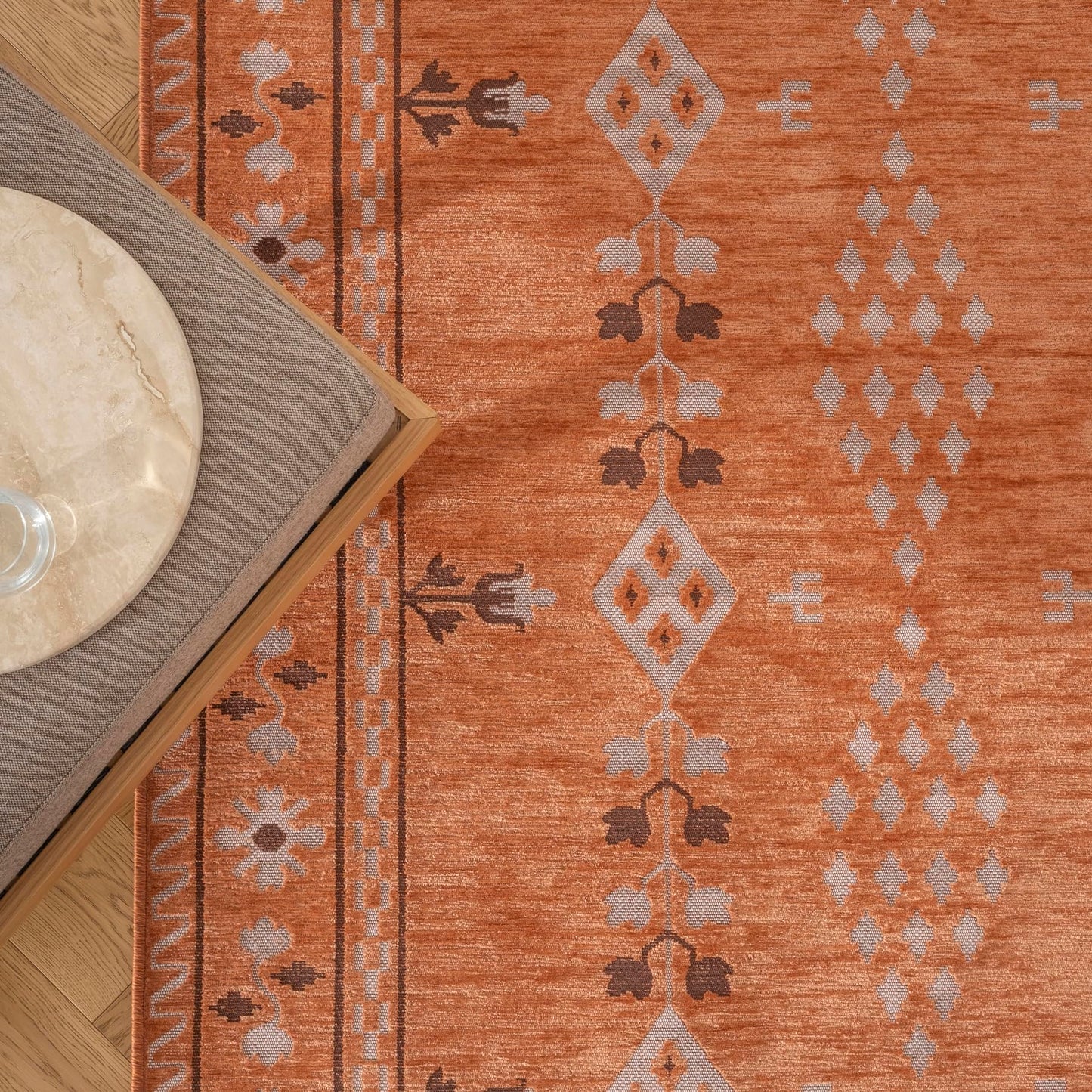 Revival Rugs Garland 4'x6' Washable Area Rug for Kitchen Bedroom Dining Room - Oeko-TEX Certified, Peach