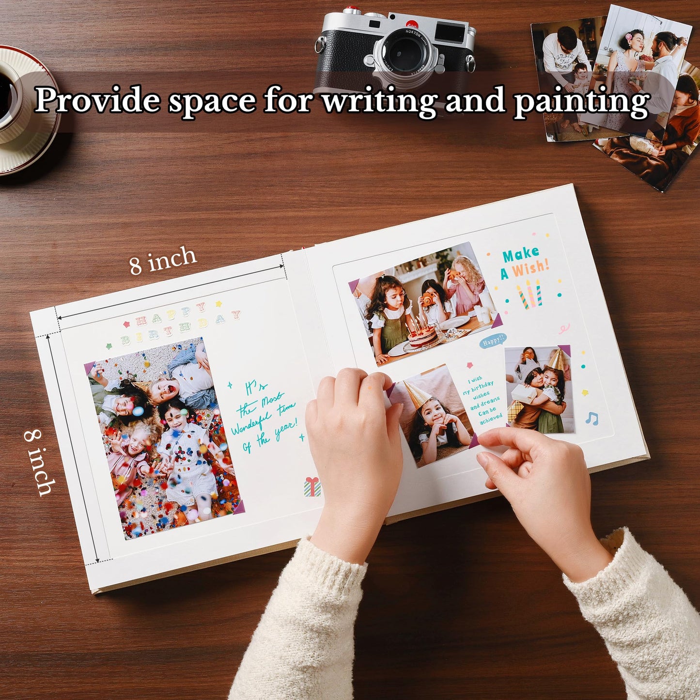 Pssoss 8 x 8 Inch DIY Scrapbook Album 40 Pages Linen Hardcover Kraft White Paper Scrap Book Photo Albums Memory Book for Baby Wedding Family Anniversary Photo Album (Beige, 40 pages)