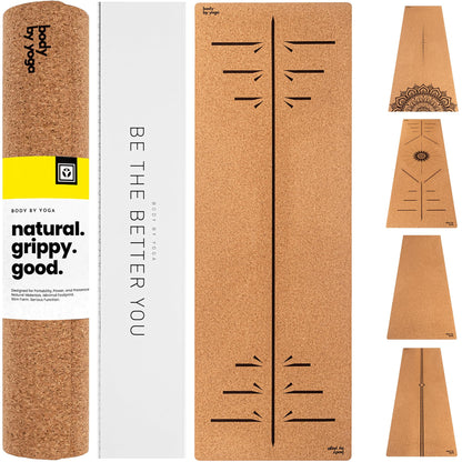 Luxury Cork Yoga Mat - Non Slip, Extra Thick Grip. Thicker, Longer, and Wider for More Comfort and Support. Tough Enough For Hot Yoga. Natural, Non Toxic, and Eco Friendly. Optional Alignment Lines.