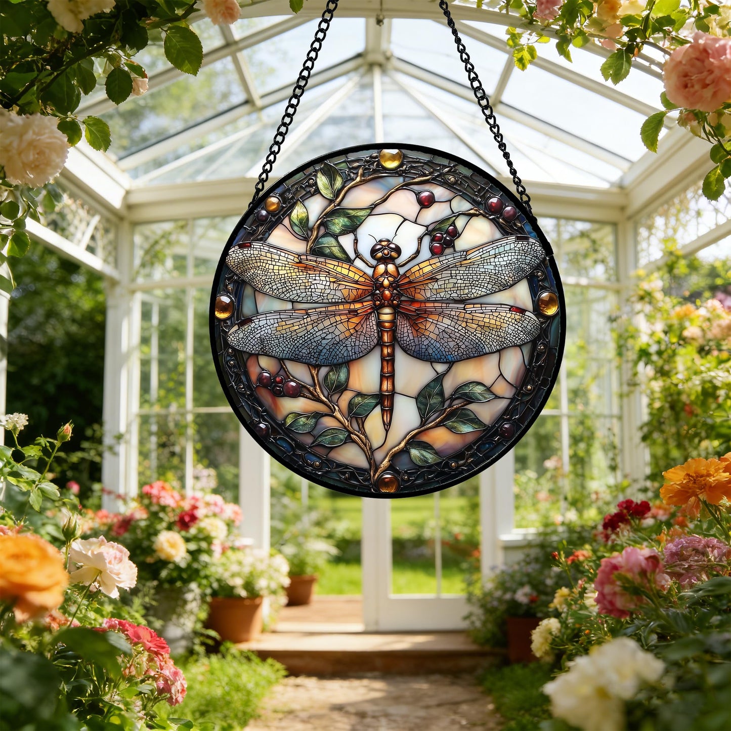 DASTOLL Stained Glass Window Hanging - Dragonfly Plant Suncatcher Ready to Hang Window Doors Home Decoration, Christmas, Mother's Day Birthday Gifts for Women, Men, and Mom 6.3X6.3IN