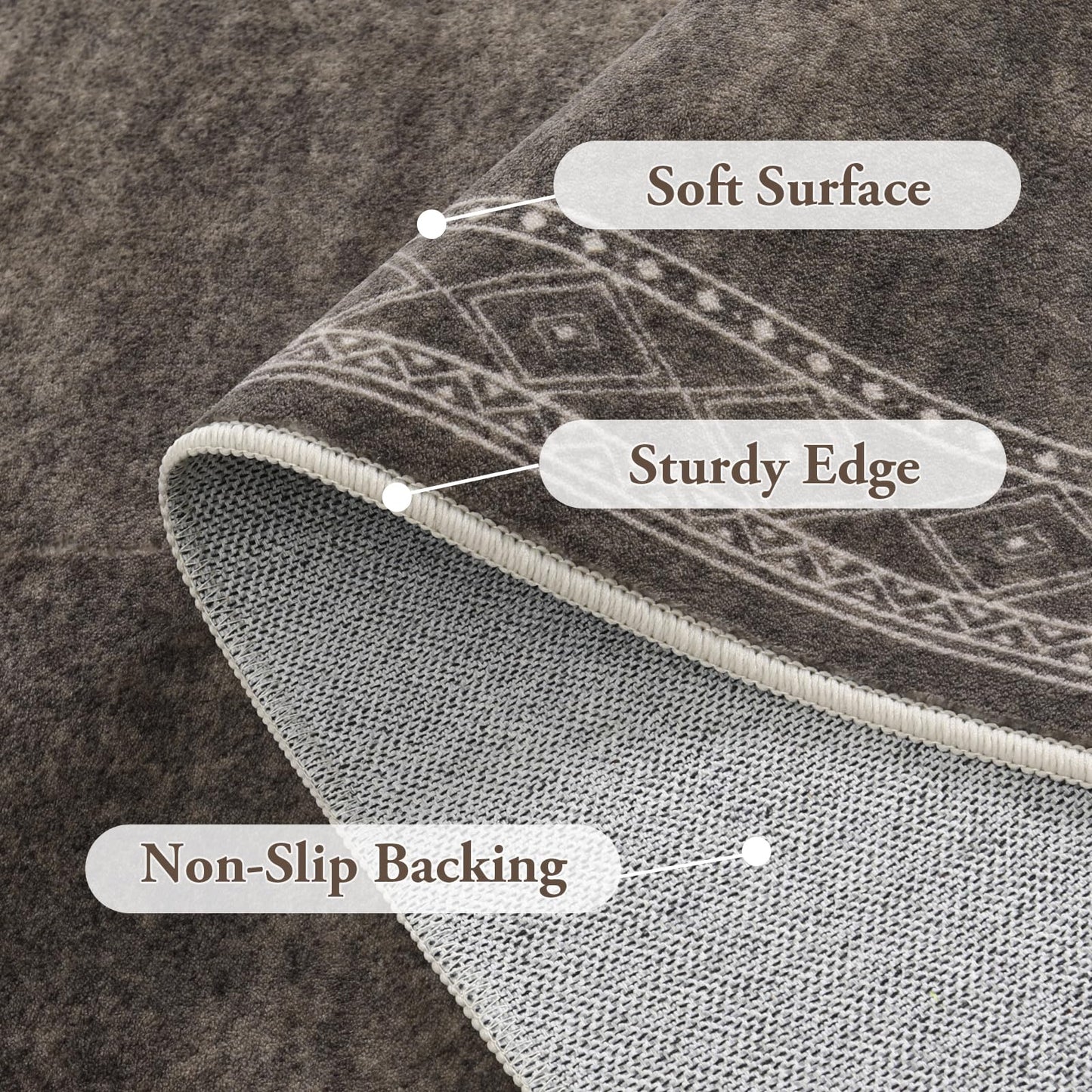 Lahome Modern Bordered Washable Runners for Hallways, 2.5x8 Kitchen Runner Rug Non Slip, Ultra-Thin Hallway Rug Soft Carpet for Bedroom Entryway Bathroom Laundry(2.5'x 8',Brown)