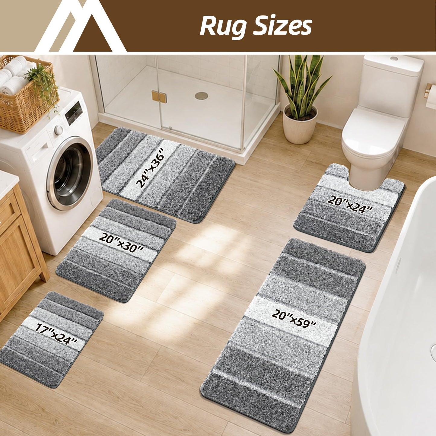 COSY HOMEER Bathroom Rugs 24 x 17, Ultra Soft Absorbent Bath Mat, Non-Slip TPR Backing Stays in Place, Machine Washable Shaggy Rug for Bathroom Floor, Grey